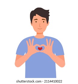 Man show a message of love hand gesture for both hands. Hand fold into heart symbol vector illustration on white background.
