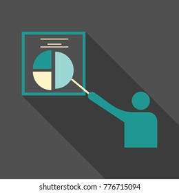 Man show in monitors in abstract concept with information analytics in flat style with shadow.