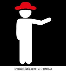 Man Show vector icon. Style is bicolor flat symbol, red and white colors, rounded angles, black background.