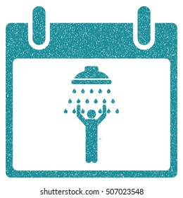 Man Shower Calendar Day grainy textured icon for overlay watermark stamps. Flat symbol with scratched texture. Dotted vector soft blue ink rubber seal stamp with grunge design on a white background.