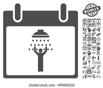 Man Shower Calendar Day icon with bonus calendar and time management design elements. Vector illustration style is flat iconic symbols, gray, white background.