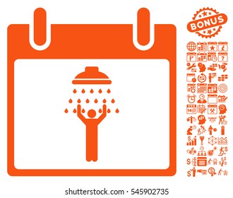 Man Shower Calendar Day pictograph with bonus calendar and time management pictures. Vector illustration style is flat iconic symbols, orange, white background.