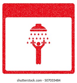 Man Shower Calendar Page grainy textured icon for overlay watermark stamps. Flat symbol with scratched texture. Dotted vector red ink rubber seal stamp with grunge design on a white background.