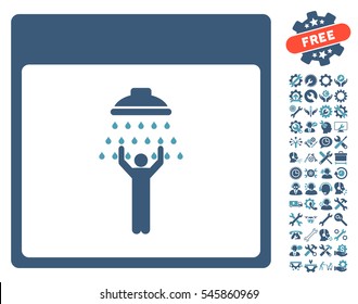 Man Shower Calendar Page pictograph with bonus configuration design elements. Vector illustration style is flat iconic symbols, cyan and blue, white background.