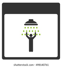 Man Shower Calendar Page vector pictograph. Style is flat graphic bicolor symbol, eco green and gray colors, white background.