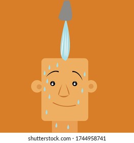 
Man In The Shower. Vector Illustration. Bald Man.