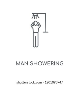 Man Showering linear icon. Man Showering concept stroke symbol design. Thin graphic elements vector illustration, outline pattern on a white background, eps 10.