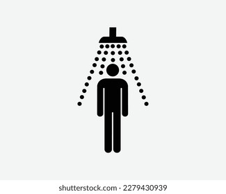 Man Showering Taking a Shower Stick Figure Black White Silhouette Sign Symbol Icon Vector Graphic Clipart Illustration Artwork Pictogram svg