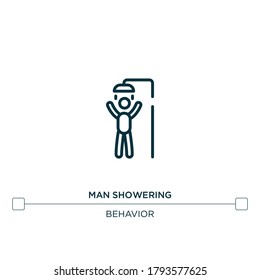 man showering vector line icon. Simple element illustration. man showering outline icon from behavior concept. Can be used for web and mobile
