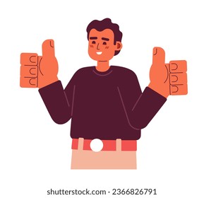 Man showing all right gesture semi flat color vector character. Sincere smile. Optimistic. Editable half body person on white. Simple cartoon spot illustration for web graphic design