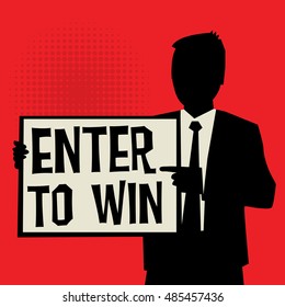 Man showing board, business concept with text Enter to Win, vector illustration
