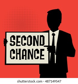 Man showing board, business concept with text Second Chance, vector illustration