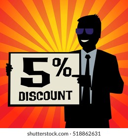 Man showing board, business concept with text 5 percent Discount, vector illustration