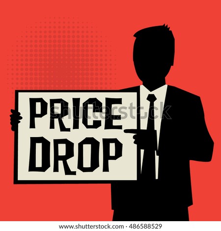 Man showing board, business concept with text Price Drop, vector illustration