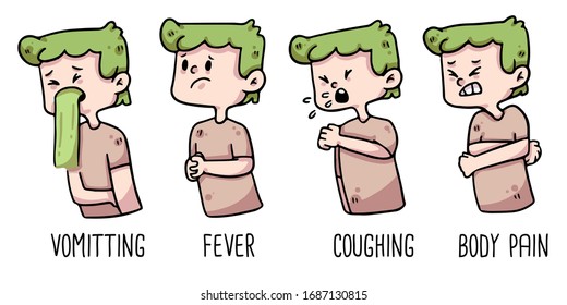 man showing coronavirus symptoms drawing illustration