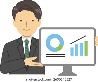 A man showing data on his computer