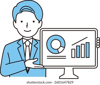 A man showing data on his computer