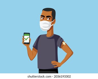 Man Showing Digital Health Passport Vector Illustration

Vaccinated person showing online green pass certificate for travel authorization during coronavirus pandemic
