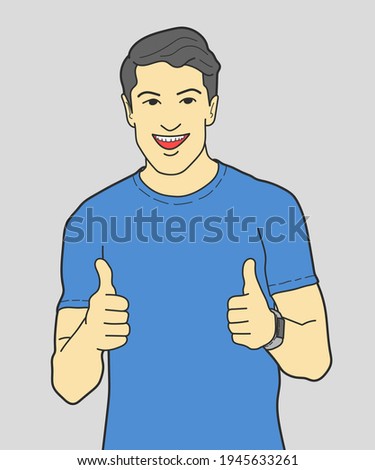 man showing double thumbs up with gray background. hand drawn style vector design illustrations.