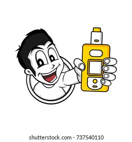 man showing electric cigarette mod cartoon vector art