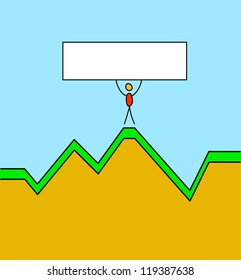 man showing empty white board on business graph