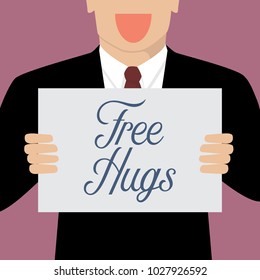 Man Showing Free Hugs Sign. Vector Illustration