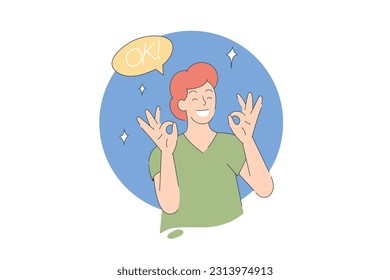 Man is showing a gesture Okay, ok. Hand drawn style vector design illustrations