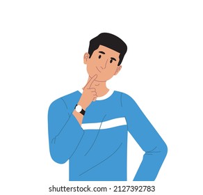 man showing gesture of thinking. getting an idea, wondering. curious. brilliant idea. questioning. flat vector isolated  background