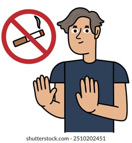 man showing with gestures refusing to smoke