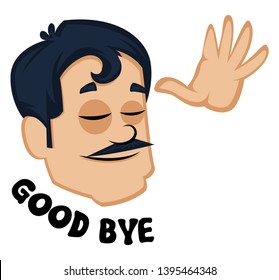 Man is showing good bye with hand gesture, illustration, vector on white background.
