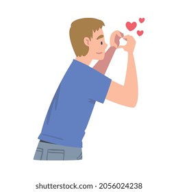 Man Showing Heart Gesture as Social Media Follower and Subscriber Showing Adoration Vector Illustration