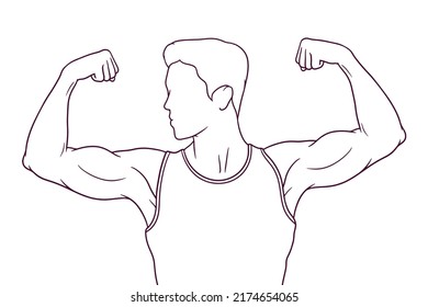 man showing his biceps. hand drawn style vector illustration