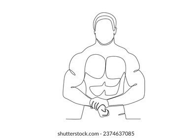 A man showing his burly muscles. Bodybuilding one-line drawing