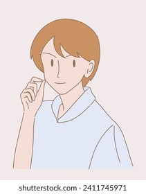 Man showing little bit, small, mini, tiny or something minimum, asking to drink together with fingers gesture. Hand drawn flat cartoon character vector illustration.