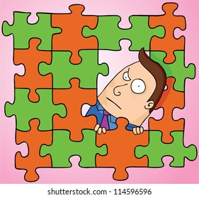 A man showing up in the middle of puzzle.