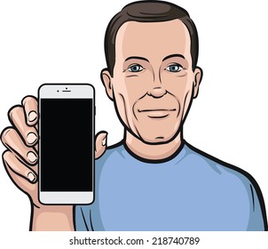 man showing a mobile app on a smart phone