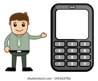 Man Showing Mobile Phone - Vector Illustration