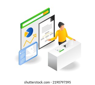 Man showing monthly business data analysis board