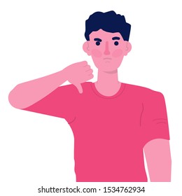 Man showing a negative gesture thumbs down sign. Disapprove character concept. Vector illustration.