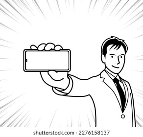 A man showing off the display screen of a smartphone
