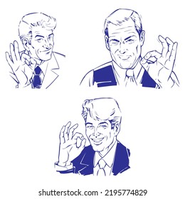 Mann mit OK-Zeichen Vektorgrafik. Mann, der Ok mit Fingern zeigt
