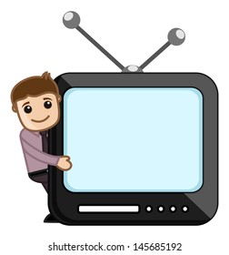 Man Showing on Screen - Office Character - Vector Illustration