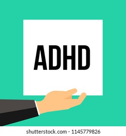 Man showing paper ADHD text. Vector illustration