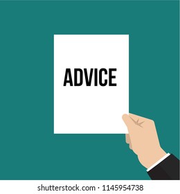 Man showing paper ADVICE text. Vector Illustration