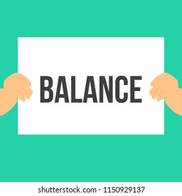 Man showing paper BALANCE text. Vector Flat Illustration