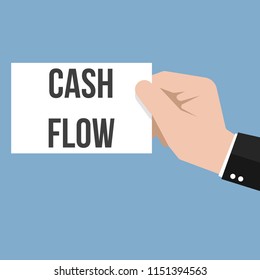 Man showing paper CASH FLOW text. Vector Flat Illustration