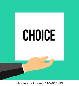 Man showing paper CHOICE text. Vector Illustration