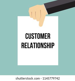 Man showing paper CUSTOMER RELATIONSHIP text. Vector illustration