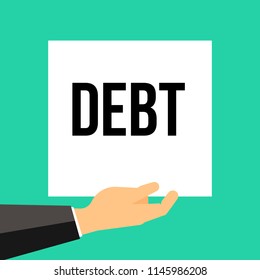 Man showing paper DEBT text. Vector Illustration