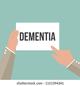 Man showing paper DEMENTIA text. Vector Flat Illustration